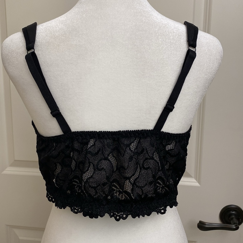 Rhonda Shear Wireless Bra Womens XL Black Lace back padded Stretch Pop over